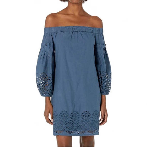 Vince Camuto Dresses & Skirts - Vince Camuto Cotton Eyelet Off The Shoulder Balloon Sleeve Shift Dress Size 12